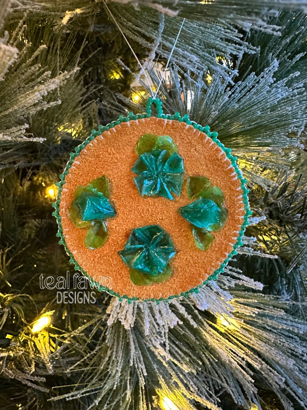 Image of Fish Scale Ornament- Turquoise Flowers