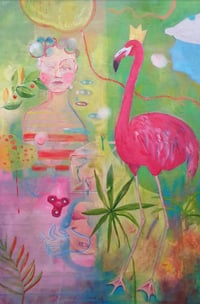 Image 1 of Flamingo original oil painting on canvas  