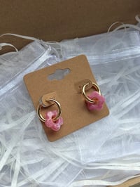 Image 2 of Dark Pink Flower Huggies 18k Gold Plated