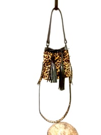 Image 3 of Leopard Leather Patchwork Pouch Carryall Bucket