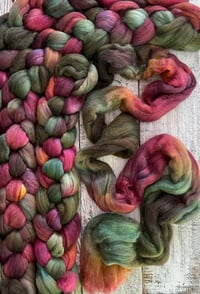 Image 1 of Rainbow Rust, on Rustic Lux: 70% fine Merino, 15% Tibetan Yak, 15% Mulberry Silk