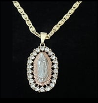 Image 3 of 14k Tricolor Plated Necklaces & Guadalupe Pendent with Rhinestones
