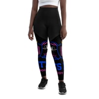 Image 2 of BOSSFITTED Black Neon Pink and Blue Sports Leggings