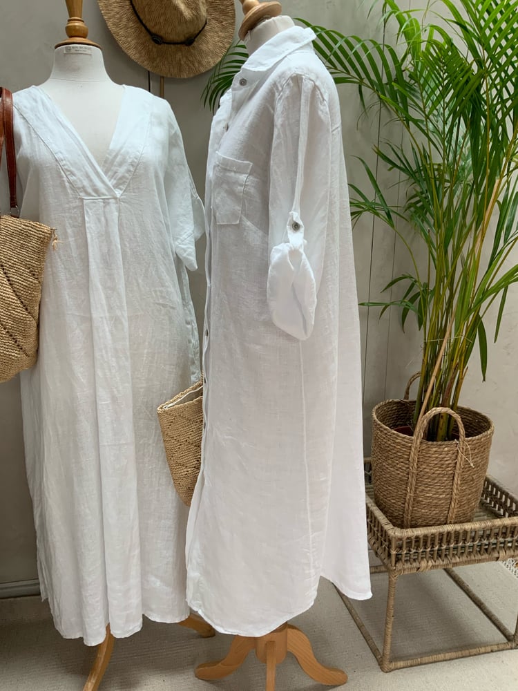 Image of Robe chemisier en Lin Summer blanche