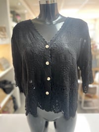 Image 3 of Embroidered Button Front Crochet Trim Top 