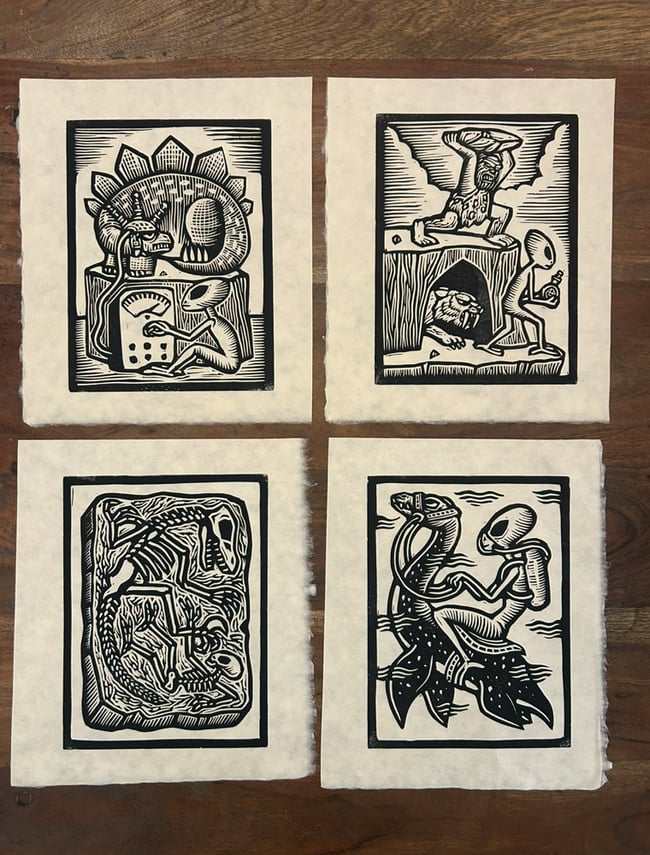 Aliens And Dinosaurs Block Print Set