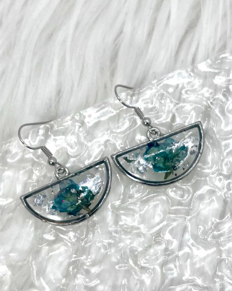 Image of SILVER BLUE ROSE DANGLES