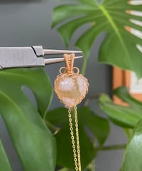 Image 1 of Gold Peachy Flower Agate Heart Crystal Necklace