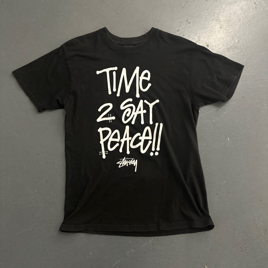 Image of Stussy 'Time to Say Peace' T-Shirt, Size Medium.