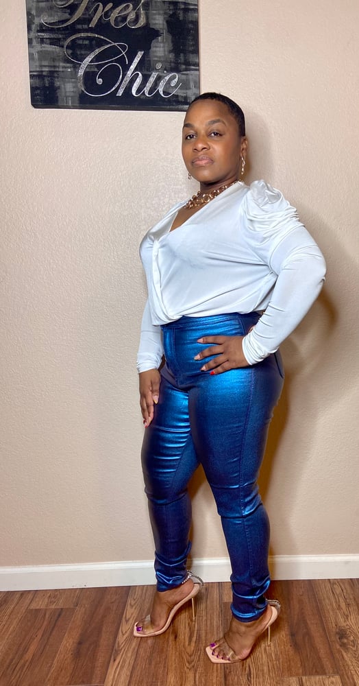 Image of Blue Iridescent Faux Leather Pants 