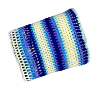 Image 5 of Handmade Pastel and Purple Stripe Pattern Crochet Baby Blanket Afghan Throw 