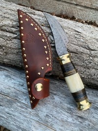Image 1 of Raindrop Damascus knife w/learher sheath