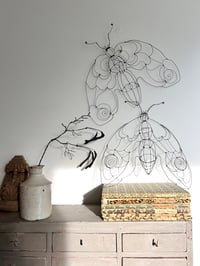 Image 1 of wire moth sculptures