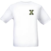 Image of Camo varsity X emblem shirt. 
