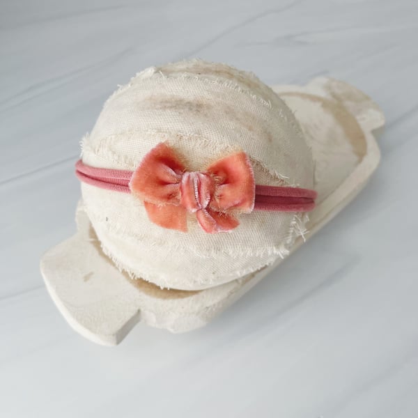 Image of Autumn Peach Silk Velvet Bow