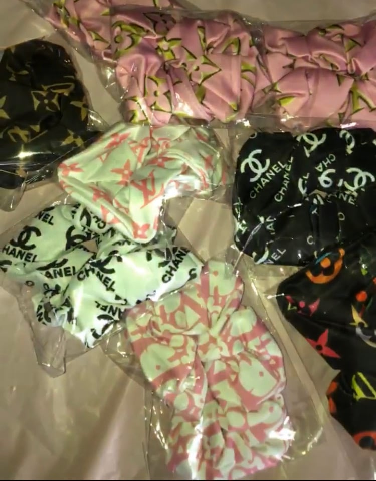 Image of Pink and white Lv scrunchie 