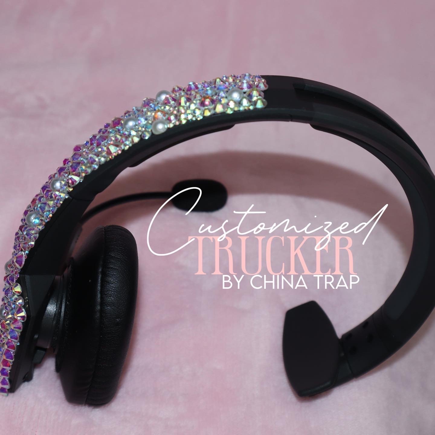 Half Blinged Blue Parrot Headset customizedtrucker