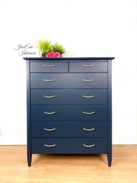 Image 1 of Dark Blue Large Mid Century CHEST OF DRAWERS by Golden Key