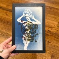 Image 2 of ☠️Nonsense Framed Linocut/ Cyanotype Print