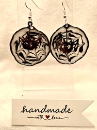 Image 4 of Handcrafted Resin Spooky Spider on Web Earrings 