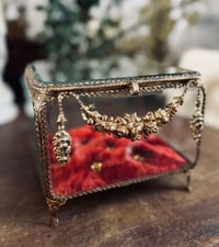 Image 1 of Beau et grand coffre en verre biseauté, velours, miroir, XIXÈME s.