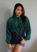 Image of Forest Green Fringed Blouse
