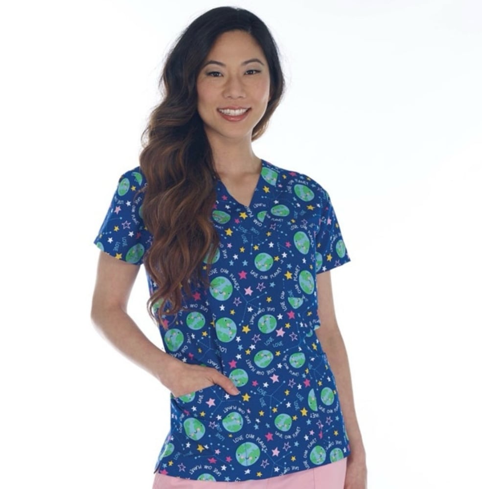 Image of 3 Pocket V-Neck Scrub Top -Love Our Planet 