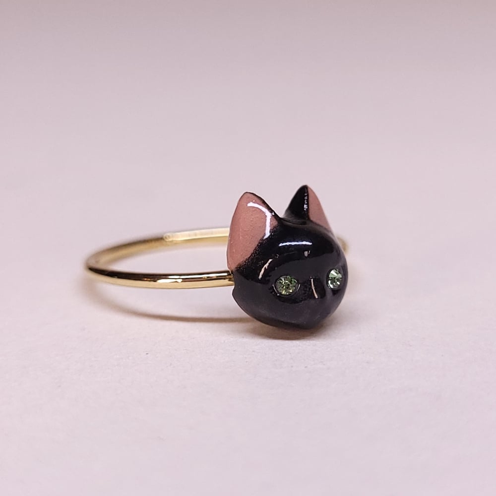 Image of Black Porcelain & Gold Filled Cat Ring