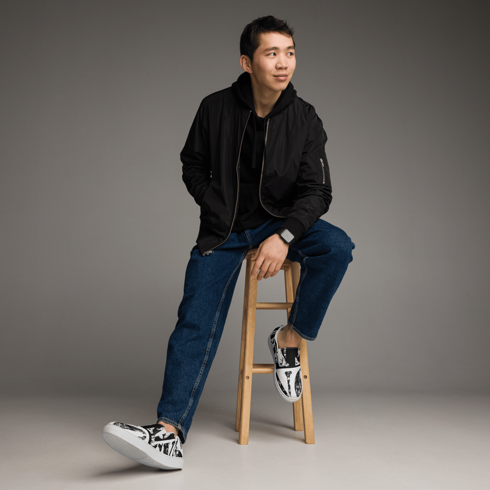 BLACK AND WHITE S.O.N.S SLIP-ON CANVAS SHOES