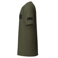 Image 2 of OWG - WATERFOWLER BLACK - With left sleeve brand - Military Green Bella Canvas 3001 Unisex T-shirt