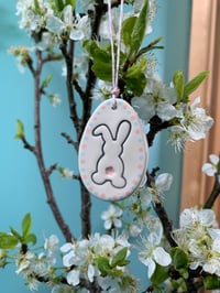 Image 2 of Handmade Ceramic Floppy Ear Bunny Polka Dot Egg Shaped Decoration