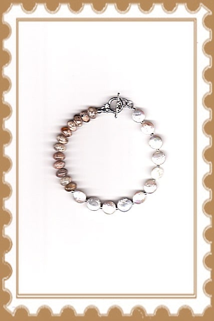 Image of B1233 Freshwater Coin Pearls & Pink River Stone Bracelet
