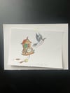 Originalzeichnung Tusche und Aquarell auf Papier  "Kuckuck"