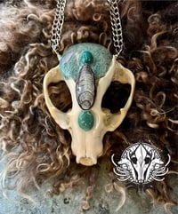 Image 4 of Partial Raccoon Skull Statement Necklace w/ Amazonite, Chrysocolla, Orthoceras, & Aventurine accents