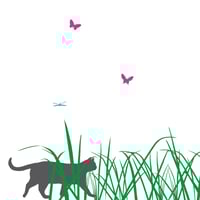 Image 2 of Wandtattoo groß, Sommerlandschaft Wiese, Baum, Katze, Schmetterlinge und Libellen