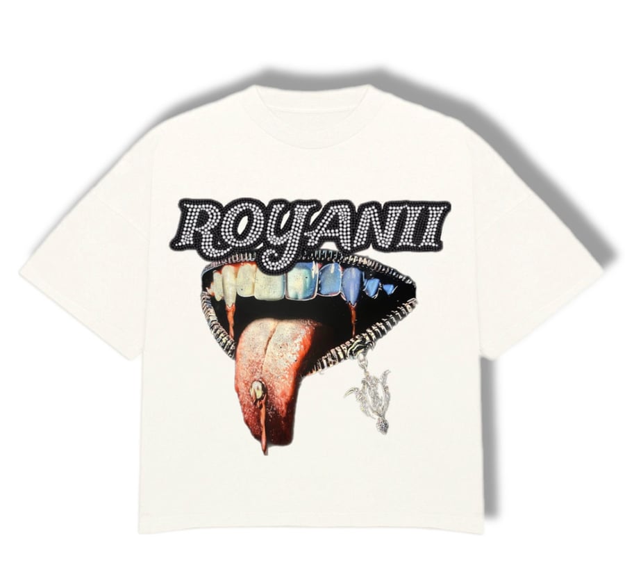 Image of Cream Pierced Tongue Rhinestone Tee