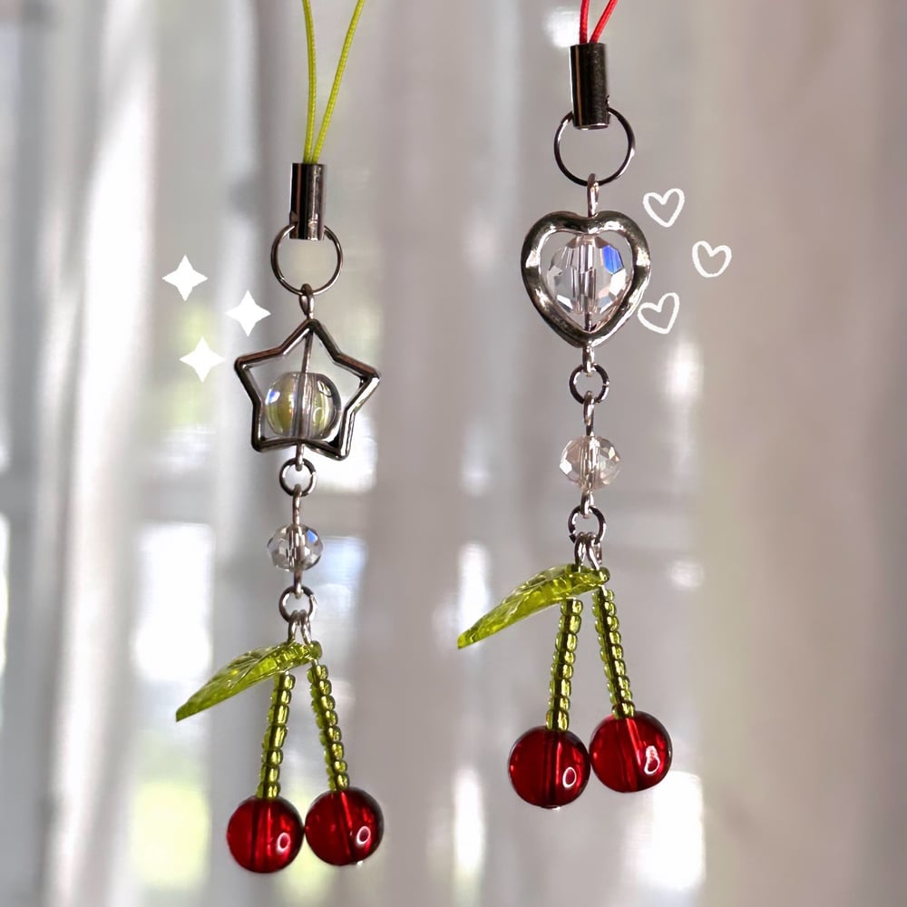 Image of Beaded cherry phone charm