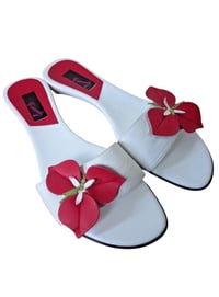 Image 1 of Carvela Mules Low Heel White & Red Flower Detail Leather UK Size 38