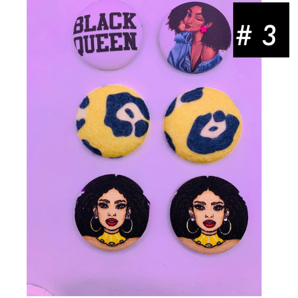 Image of Black Queen Button earrings #3