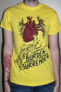 Image of tee shirt - hand holding heart in yellow