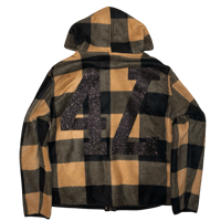 Image 2 of SZ M YELLOW AND BLACK PLAID SPARKLY COLLEGIATE ZIP UP HOODIE (1/1)