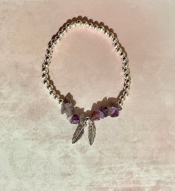 Image of Feather and semi precious stone bracelet 