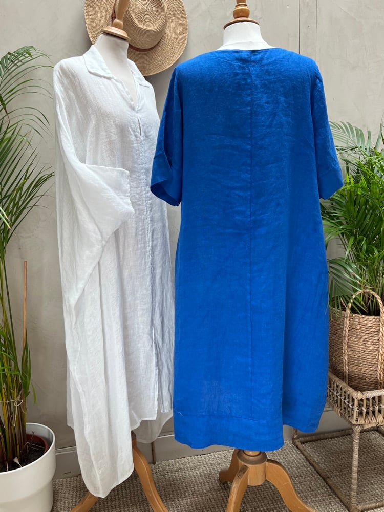 Image of Robe En Lin Gaïa II Bleu Mykonos