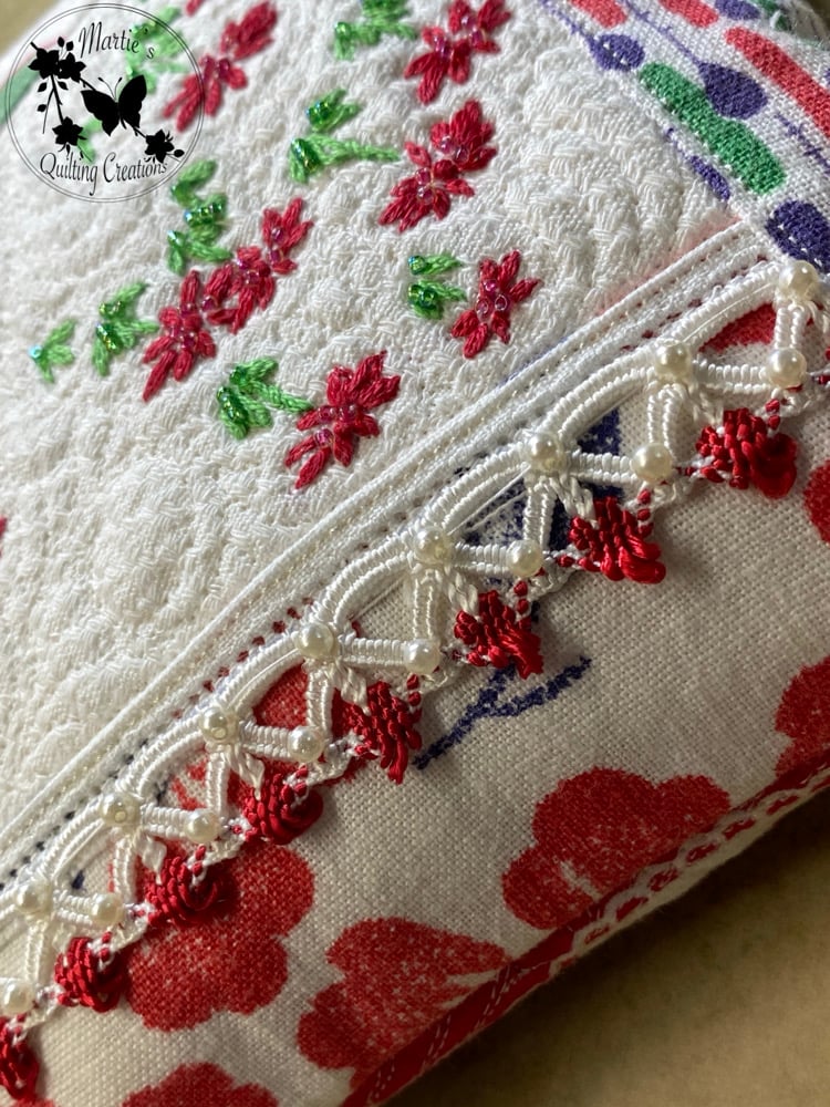 Image of Vintage Pincushion- Red Flowers