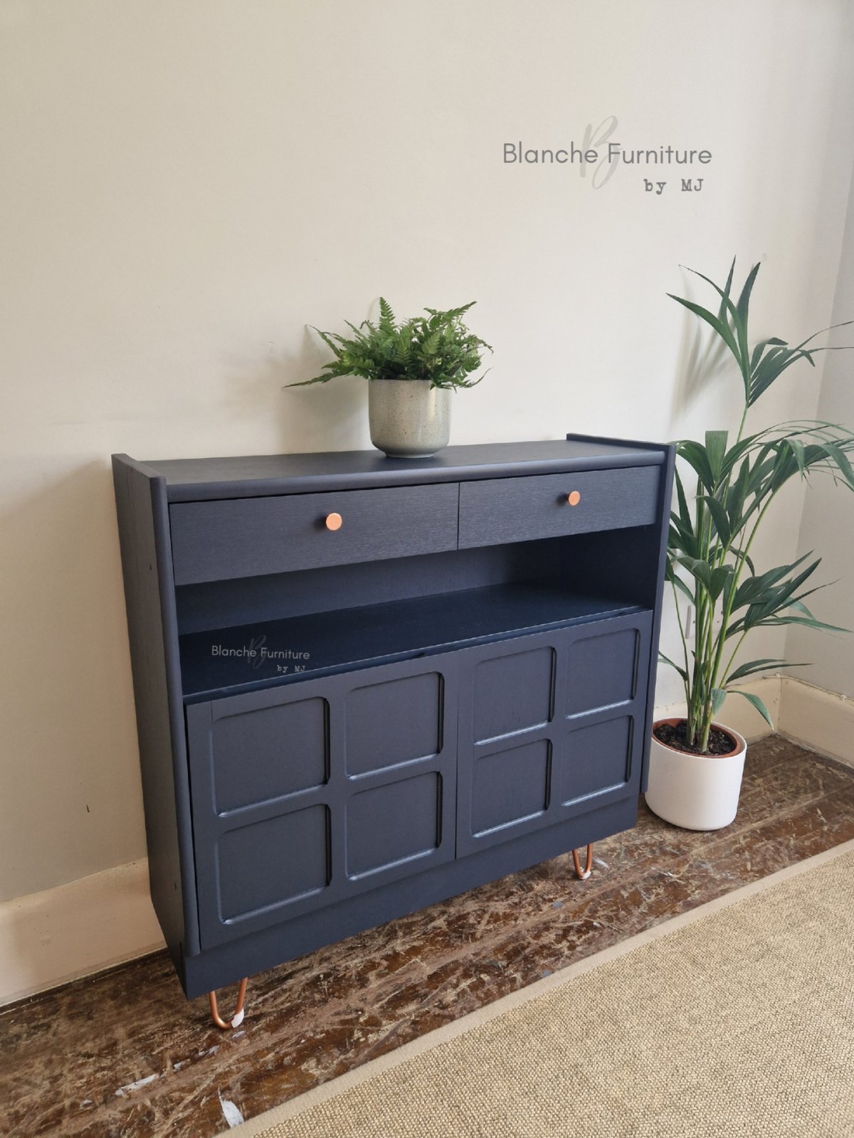 Image of Squares Slim Sideboard in Midnight Blue