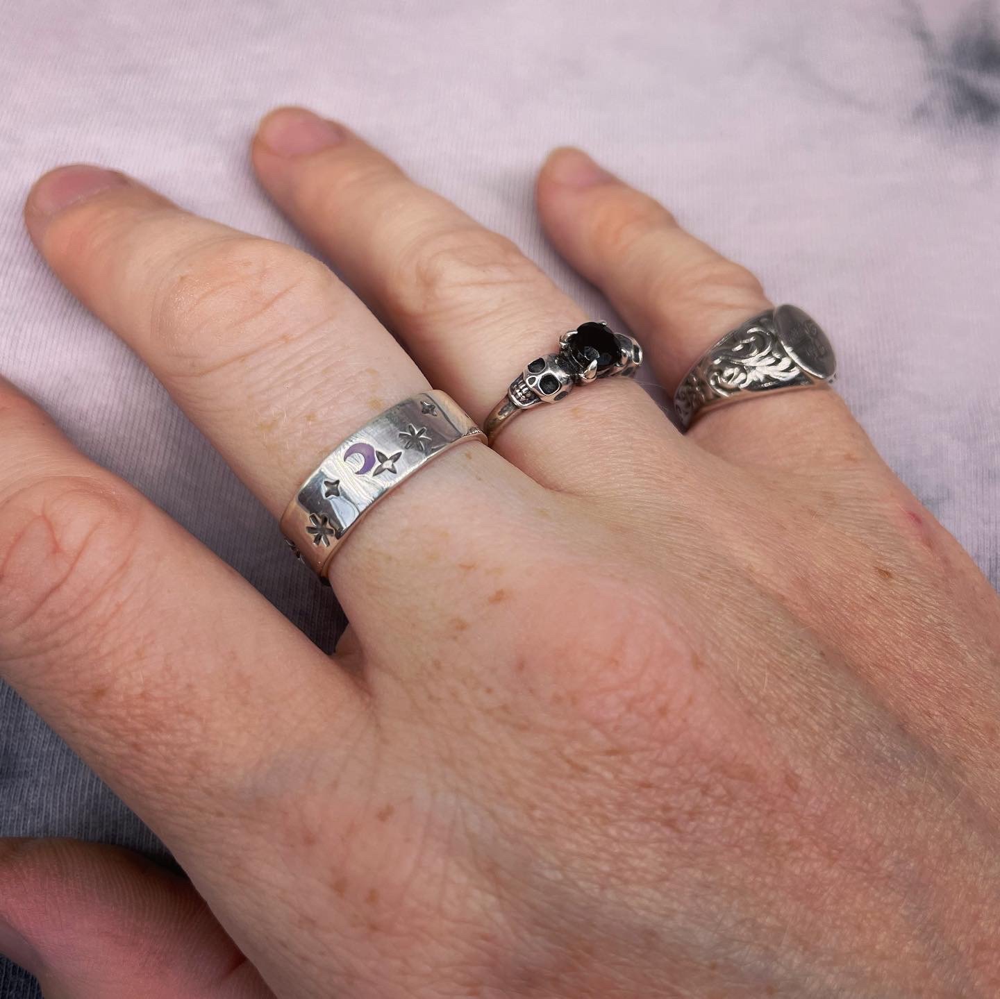 Image of Handmade Sterling Silver Purple Crescent Moon & Star Ring