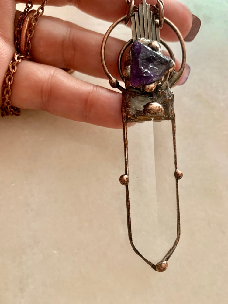 Image of Amethyst with hexagram mirror with energetic conductor 