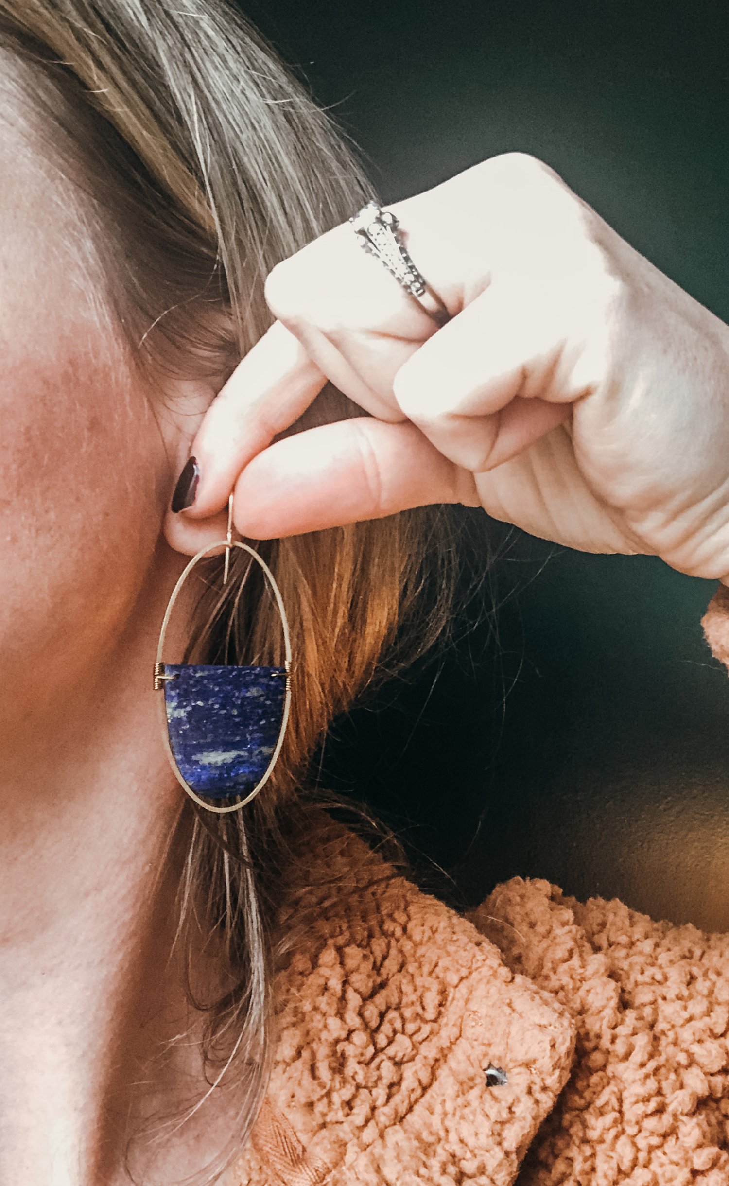 Image of One of a Kind Lapis Half Oval Dangles