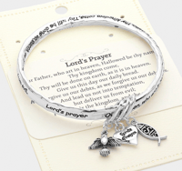 Image 1 of Lords Prayer Message Angel Wing Heart Jesus Charm Bracelet