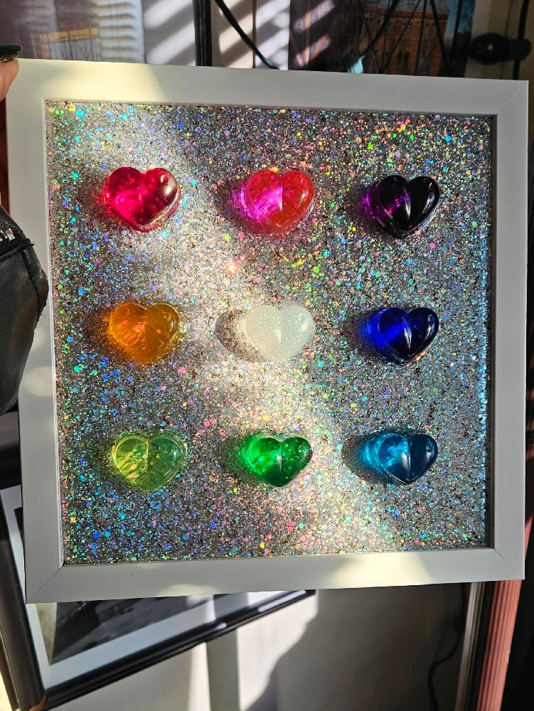 Image of Rainbow 3D Chonky Heart Wall Art: 8x8/ Sparkle Background